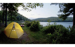 Modernized after a three-year rehabilitation, the National Capital Commission's Philippe Lake campground in Gatineau Park reopened June 12 with upgraded infrastructure, new facilities and ten mini-chalets. Photo: Courtesy of the NCC